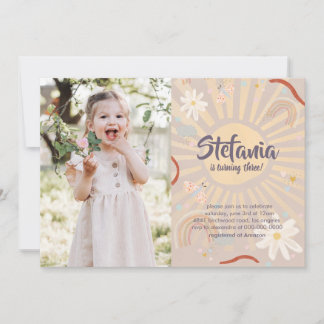 Invitación Pastel Sun Pink Birthday Photo Girl Invitation