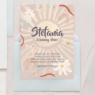 Invitación Pastel Sun Pink Girl Birthday Invitation