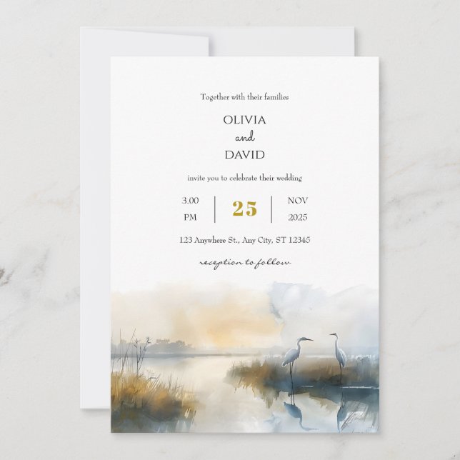 Invitación Pastel Sunrise Seaside Salt Marsh Beach Wedding (Anverso)