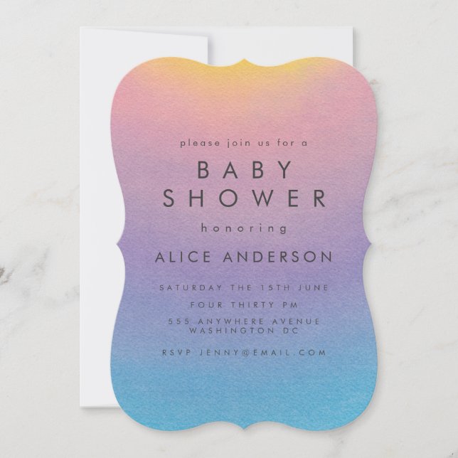 Invitación Pastel Sunset Watercolor Ombre Baby Shower (Anverso)