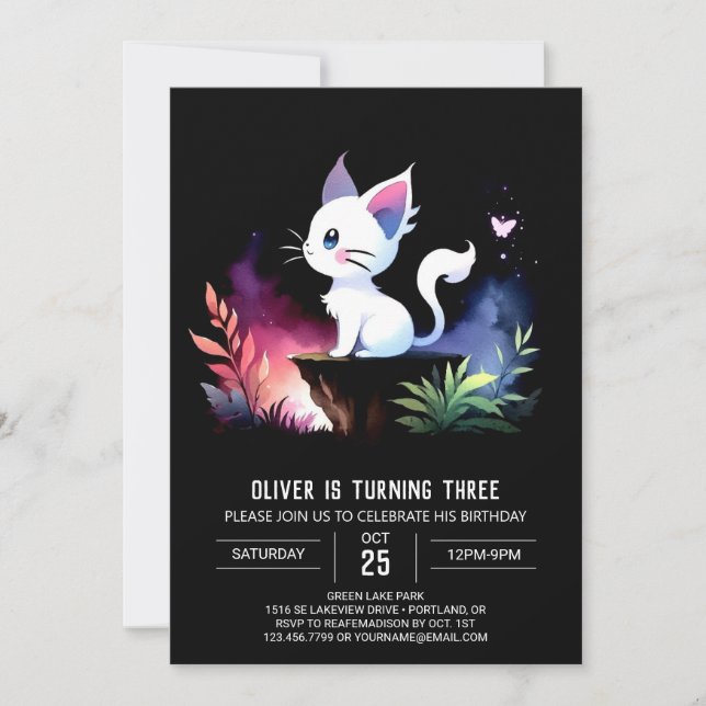 Invitación Pastel Sweet Cat Birthday (Anverso)