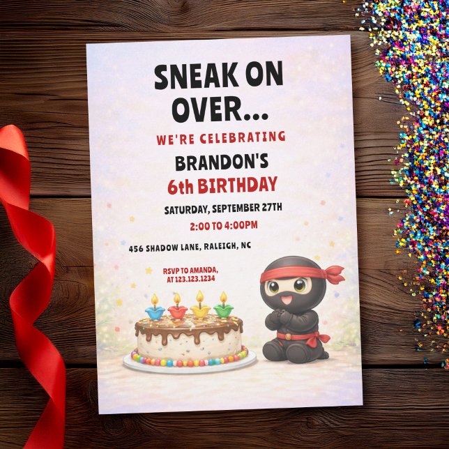 Invitación Pastel Tarta De Vela Colorida Cumpleaños Ninja Niñ (Subido por el creador)