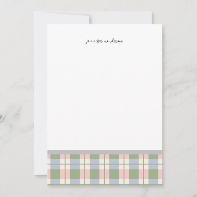 Invitación Pastel Teal Green Gingham Plaid Check Note Card  (Anverso)