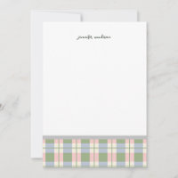 Pastel Teal Green Gingham Plaid Check Note Card 