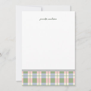 Invitación Pastel Teal Green Gingham Plaid Check Note Card