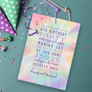 Invitación Pastel Tie Dye Colorous Birday Party
