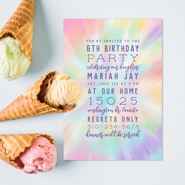 Invitación Pastel Tie Dye Colorous Birday Party (Subido por el creador)