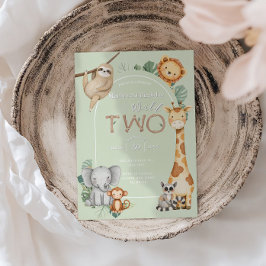 Invitación Pastel Tropical Salvaje Dos Animales Safari Jungla
