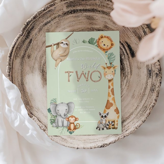 Invitación Pastel Tropical Salvaje Dos Animales Safari Jungla (Subido por el creador)