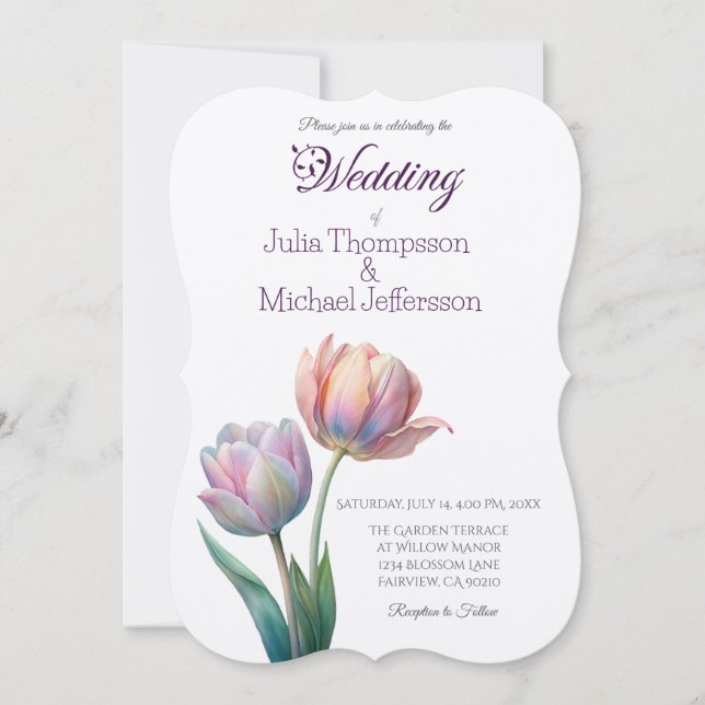 Invitación Pastel Tulip Boda Suite Típografía elegante (Anverso)