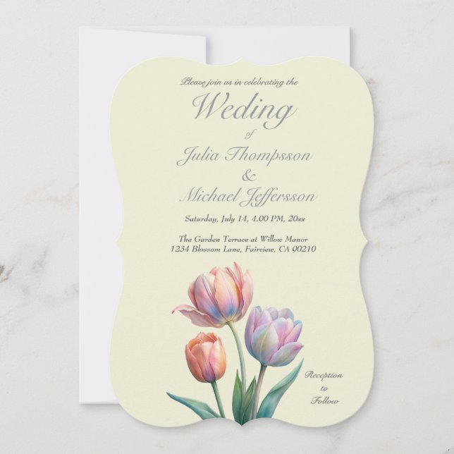 Invitación Pastel Tulip Boda Suite Típografía elegante (Anverso)