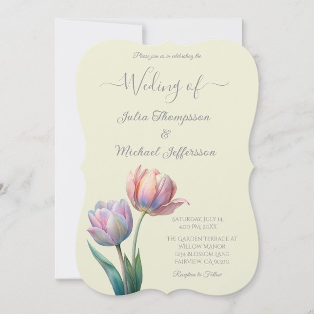 Invitación Pastel Tulip Boda Suite Típografía elegante (Anverso)