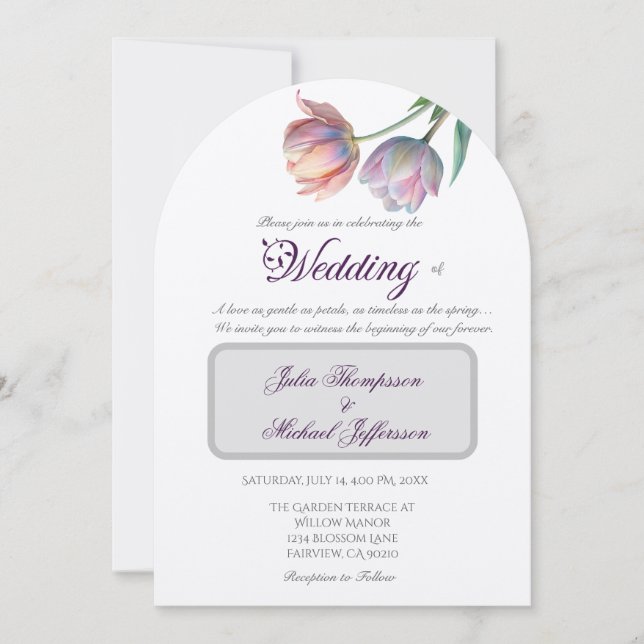 Invitación Pastel Tulip Boda Suite Típografía elegante (Anverso)