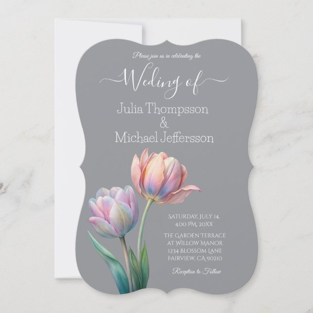 Invitación Pastel Tulip Boda Suite Típografía elegante (Anverso)