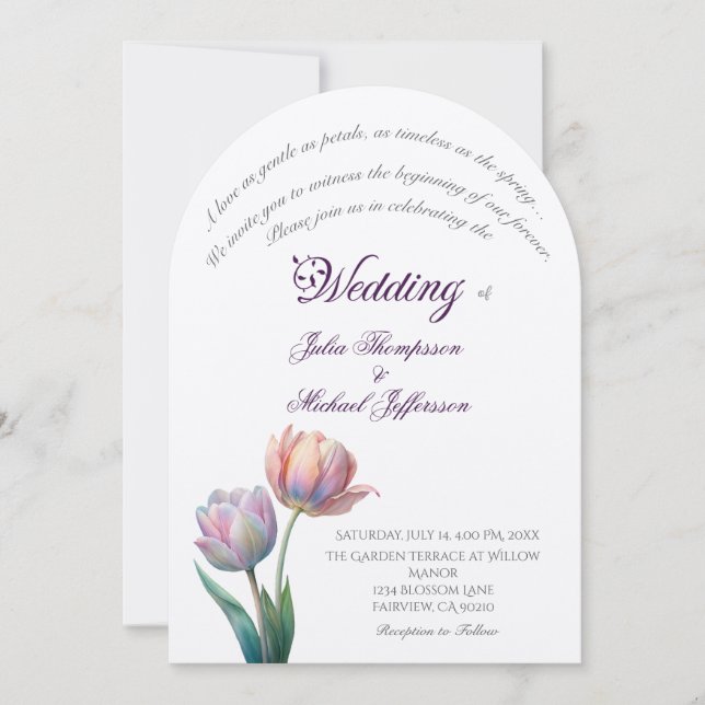 Invitación Pastel Tulip Boda Suite Típografía elegante (Anverso)