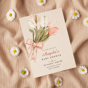 Invitación Pastel tulipanes flores bebé ducha