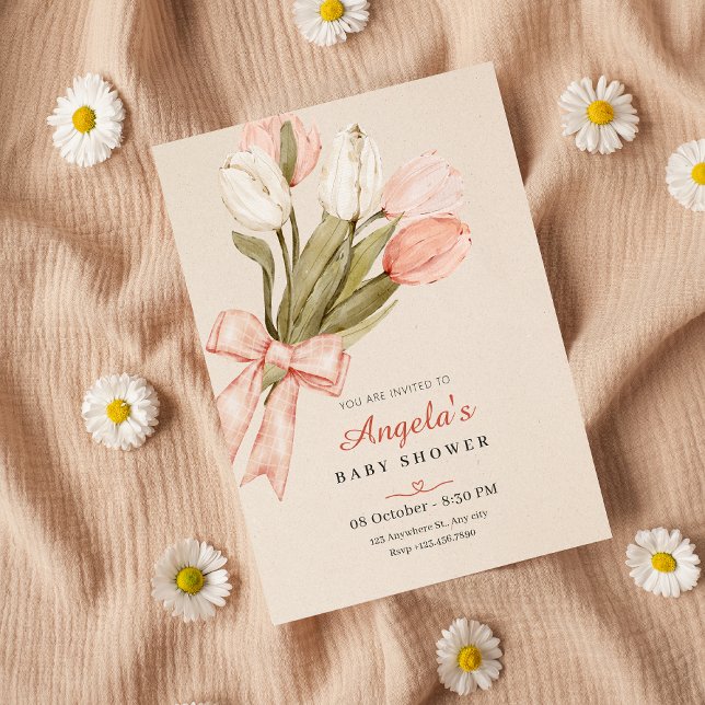 Invitación Pastel tulipanes flores bebé ducha (Subido por el creador)