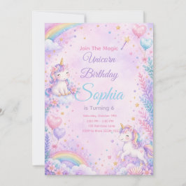 Invitación Pastel Unicorn Birthday Invitation Editable