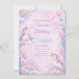 Invitación Pastel Unicorn Birthday Invitation Editable