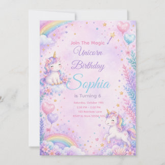 Invitación Pastel Unicorn Birthday Invitation Editable