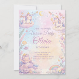 Invitación Pastel Unicorn Birthday Invitation Editable