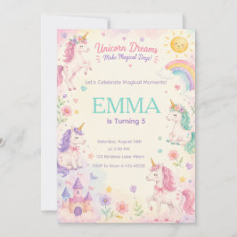 Invitación Pastel Unicorn Birthday Invitation Template