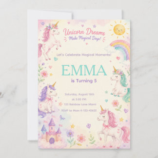 Invitación Pastel Unicorn Birthday Invitation Template