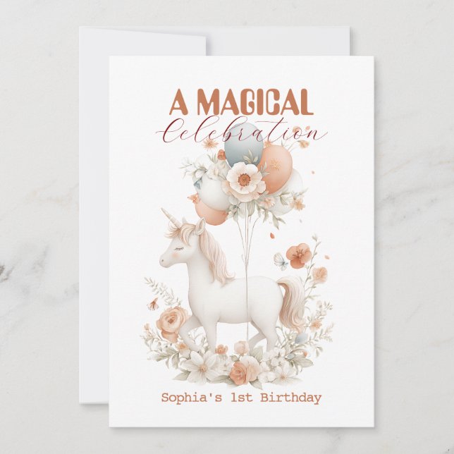 Invitación Pastel Unicornio 1er cumpleaños (Anverso)