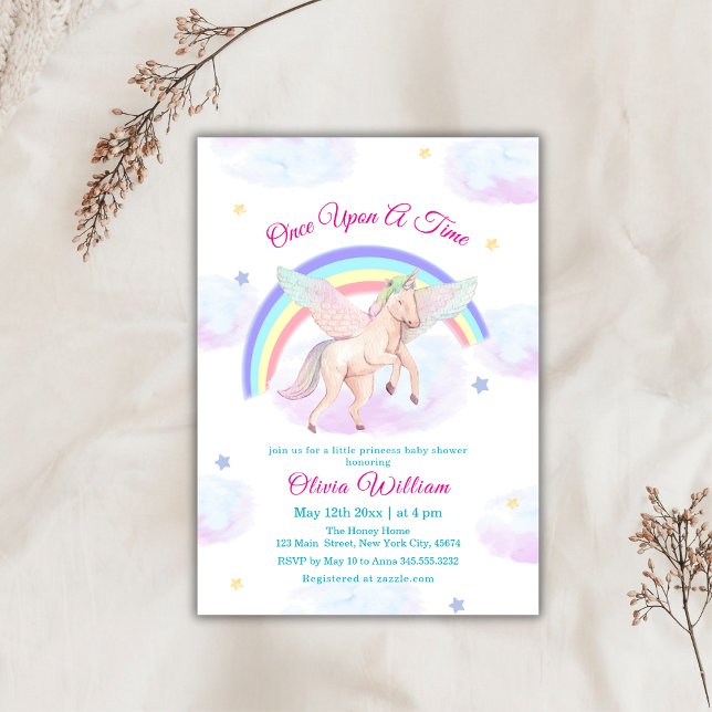 Invitación Pastel Unicornio Rainbow Fairytale Baby Shower (Pastel Unicorn Rainbow Fairytale Baby Shower Invitation)