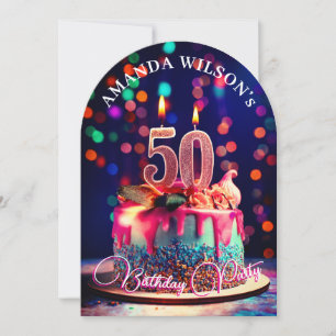 Invitación Pastel, velas y celebración: 50 años