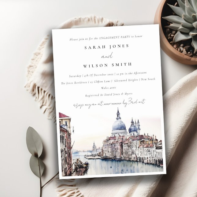 Invitación Pastel Venecia Italia Canales Compromiso de Acuare (Subido por el creador)