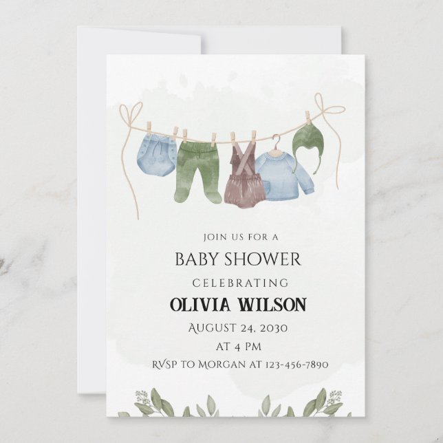 Invitación Pastel Verde Beige para Baby Shower (Anverso)