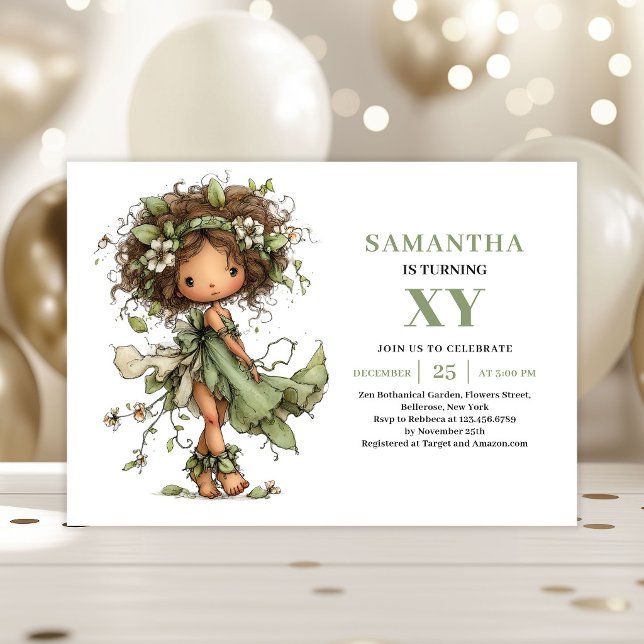 Invitación Pastel Verde de Cumpleaños de Niña Hada (Whimsical Fairy Girl Birthday Pastel Green Invitation)