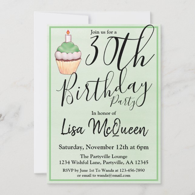 Invitación Pastel verde Fiesta de cumpleaños número 30 (Anverso)