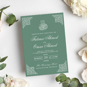 Invitación Pastel verde geométrico Boda musulmán islámico