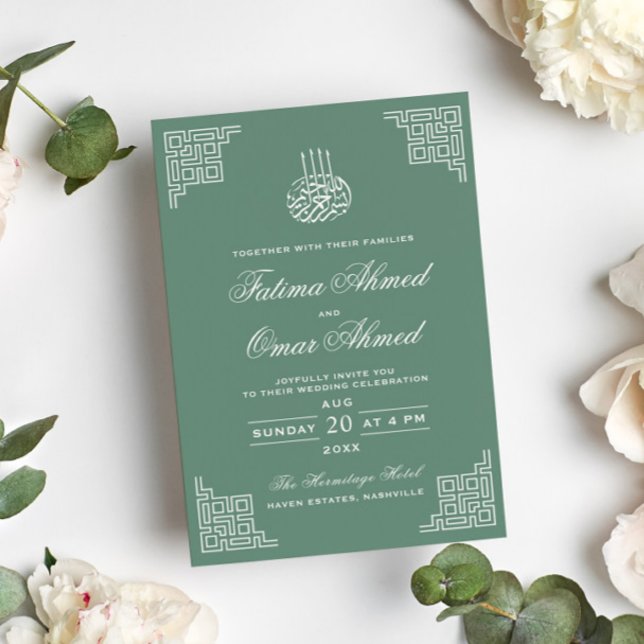 Invitación Pastel verde geométrico Boda musulmán islámico (Subido por el creador)