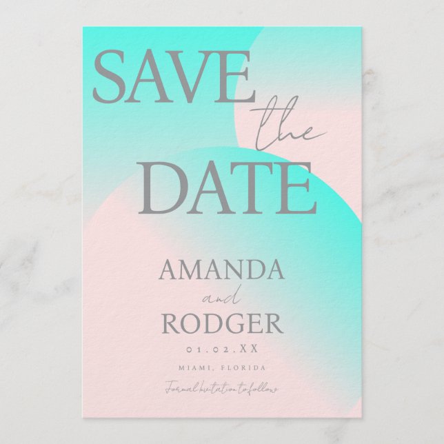 Invitación Pastel Verde Rosa Geométrico Save the Date  (Anverso)