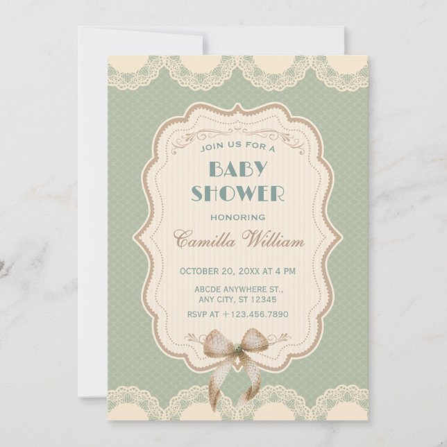 Invitación Pastel verde vintage clásico ducha de bebé (Anverso)