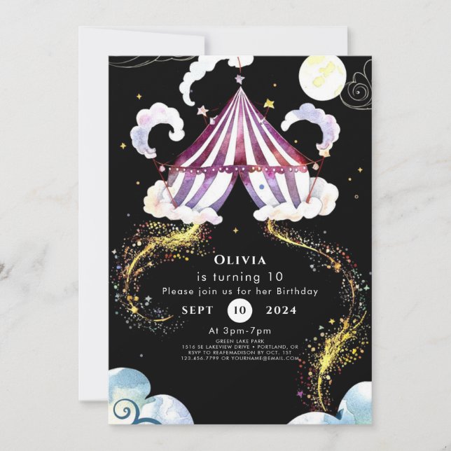 Invitación Pastel Vibrant Circus Birthday (Anverso)