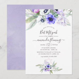Invitación Pastel Violet Floral Bat Mitzvah