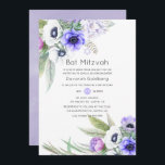 Invitación Pastel Violet y Plum Floral Bat Mitzvah<br><div class="desc">Invitación de mitzvah de murciélago floral anémico en tonos violeta pastel.</div>