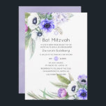 Invitación Pastel Violet y Plum Floral Bat Mitzvah<br><div class="desc">Invitación de mitzvah de murciélago floral anémico en tonos violeta pastel.</div>