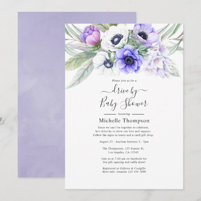 Invitación Pastel Violeta de la Conducta Floral por Novias o  (Anverso / Reverso)