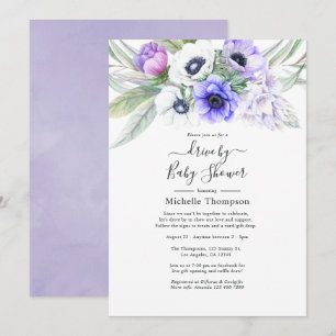 Invitación Pastel Violeta Floral Drive By Boda o Baby Shower