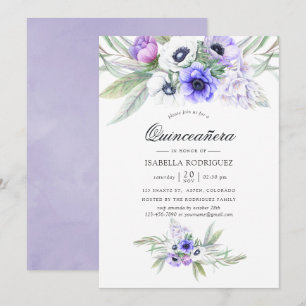 Invitación Pastel Violeta Floral Quinceañera