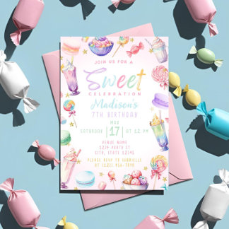 Invitación Pastel Watercolor Candy Land Tema de la fiesta de 
