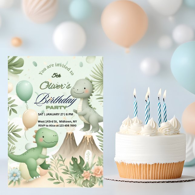 Invitación Pastel Watercolor Dino Party Birthday (Subido por el creador)