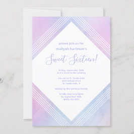Invitación Pastel Watercolor Dulce Dieciséis Cumpleaños Púrpu