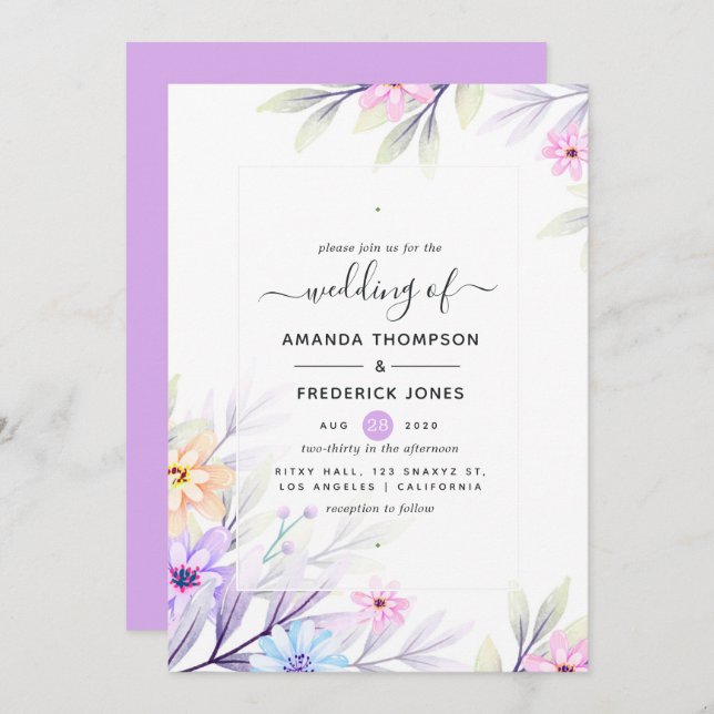 Invitación Pastel Watercolor Floral Boda (Anverso / Reverso)