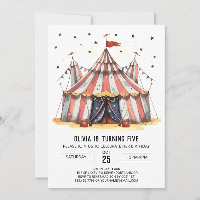Invitación Pastel Watercolor Joy Circus Birthday (Anverso)